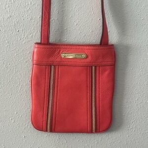 Michael Kors Red Leather Crossbody Bag Gold Zipper Accent Small Purse Statement